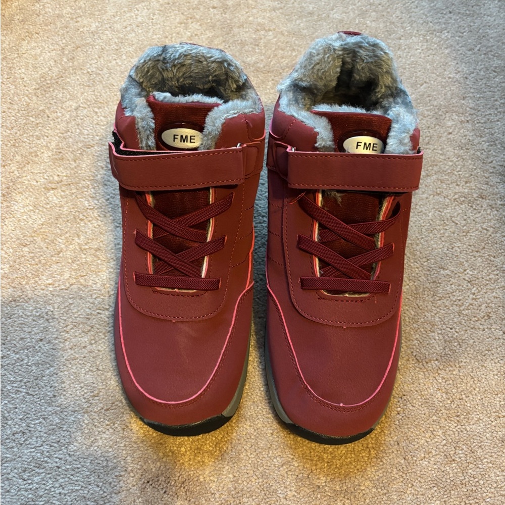 FME Women's Ankle Boots with Faux Fur in Red